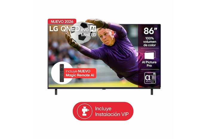 The front view of LG QNED evo AI QNED85 Mini LED, released in 2026, fills the screen with vivid, fluid bursts of multicolored, paint-like motion, as dense clouds of color blend seamlessly across the display.